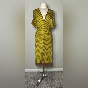 Scoop LLC Green & Brown Wave Print Bamboo Accent Midi Dress – Size Medium (NWT)